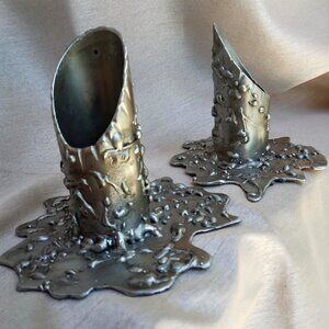 2 MCM Brutalist Stainless Steel Metal Contemporary Candle Holders by Robin Jarre